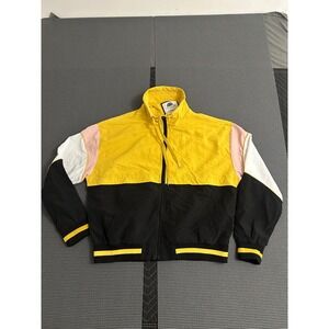 1 Sunset Lane Womens‎ Colorblock Windbreaker Jacket Yellow Black Retro Medium